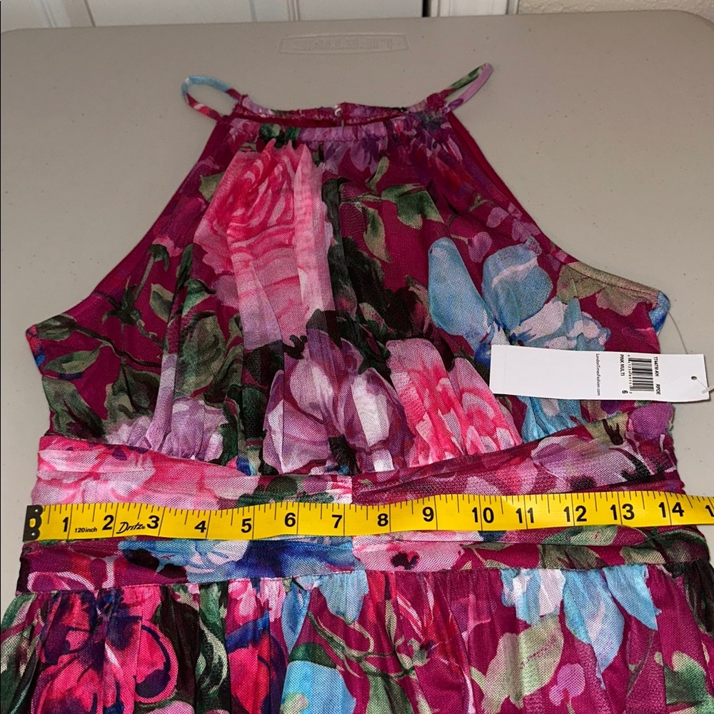 NWT London Times Floral Halter Maxi Dress in Magenta and Blue Size 6 - Picture 9 of 15